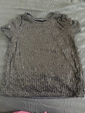 Women’s Sequin Short-Sleeve Top - Shimmery black